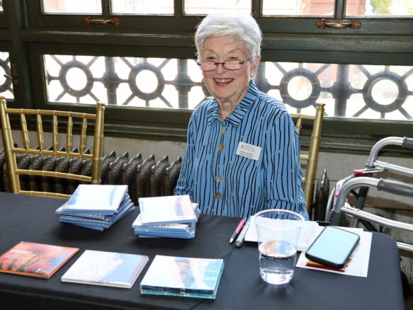 Nancy Martin selling Claire Huangci's CDs {{brizy_dc_image_alt imageSrc=