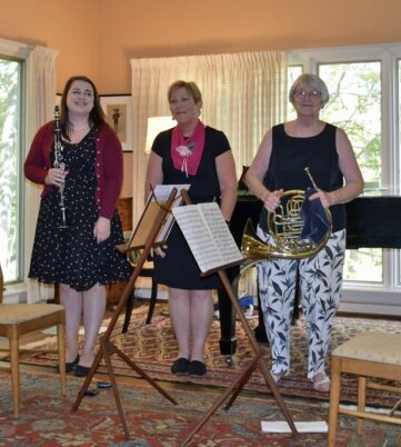 Virginia Coleman, clarinet, Laurel Hinkle, horn, and Susan Herman, piano, performed two movements from the Trio for Clarinet, Horn and Piano, Op. 274 by Carl Reinecke.