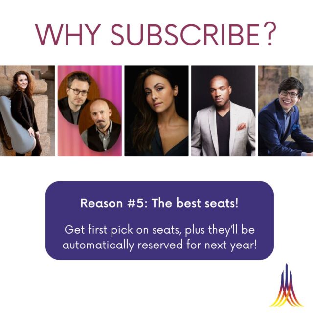 As a subscriber, you'll get first pick of seats, whether you prefer the intimacy of the front row seat, the full view of the balcony seat, or the ease of the aisle seat. Plus, your seat will be automatically reserved for you again next year!  Subscribe now using the link in our bio!  #MMC #recitalseries #CincyArts #cincymusic #classicalmusic #solorecital #risingstar #subscribe